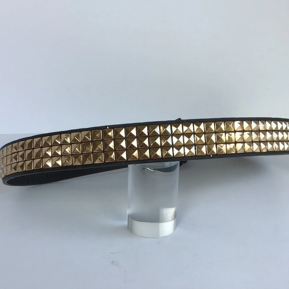 BLACK LEATHER WOMENS BELT WITH STUDDED GOLD